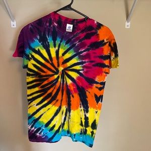 Black and rainbow tyedye tee